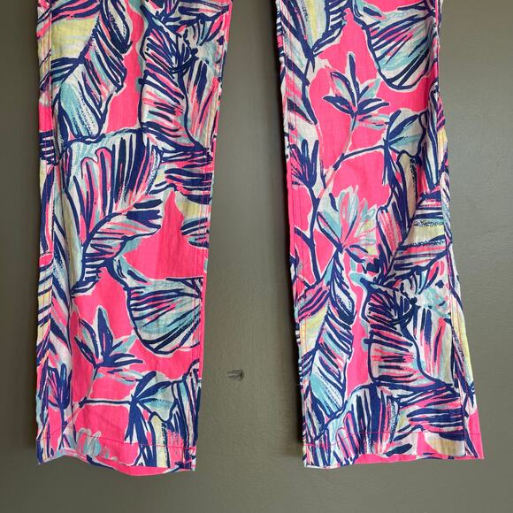 NWT Lilly Pulitzer‎ Galley Pant Tiki Pink Cabana Crazed Sz 2 Pink Blue High Rise - Picture 8 of 16